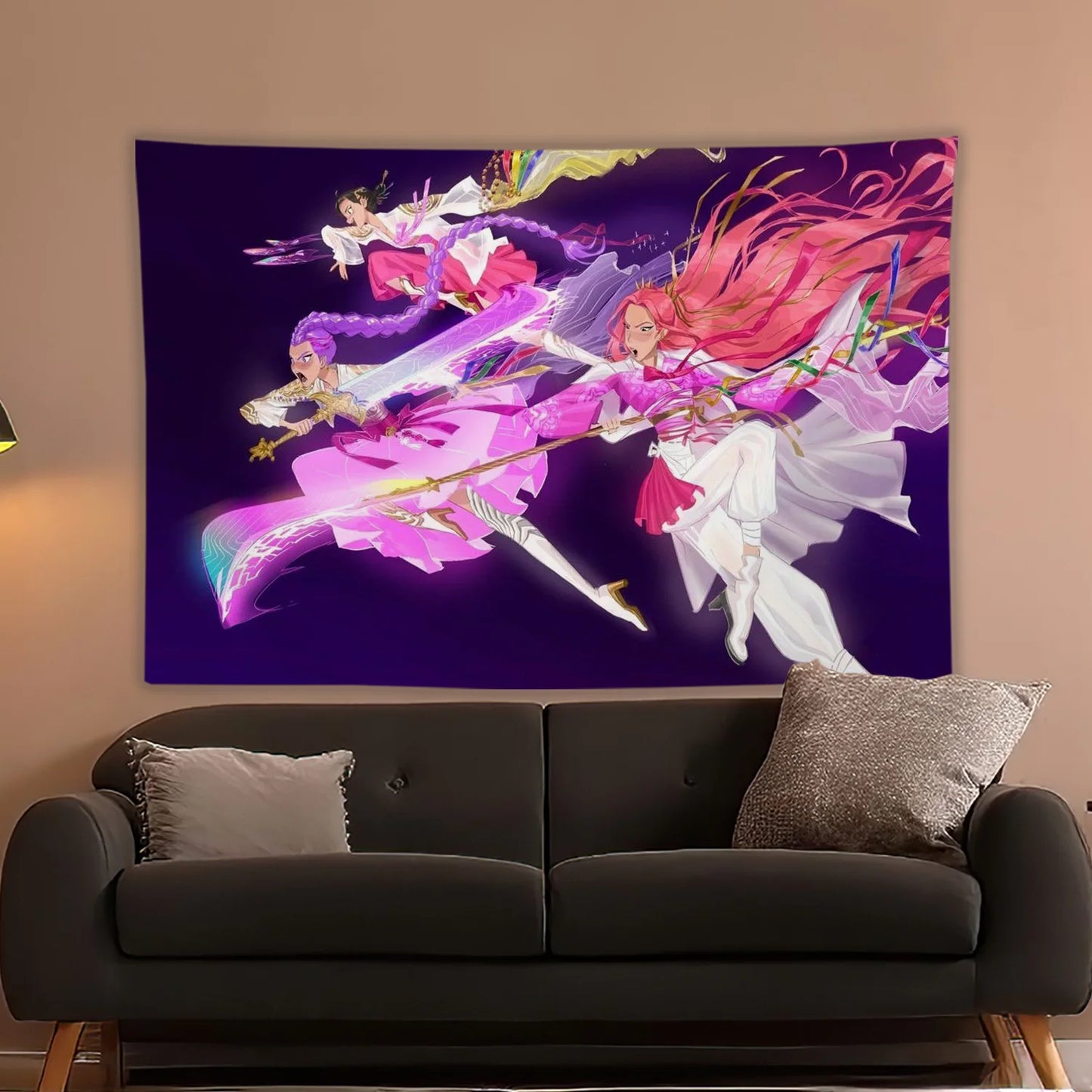 Korean Animation Fantasy K-pop Demon Hunters Cartoon Character Tapestry Room Decoration Home Decor Bedroom Wall Hanging Fabric