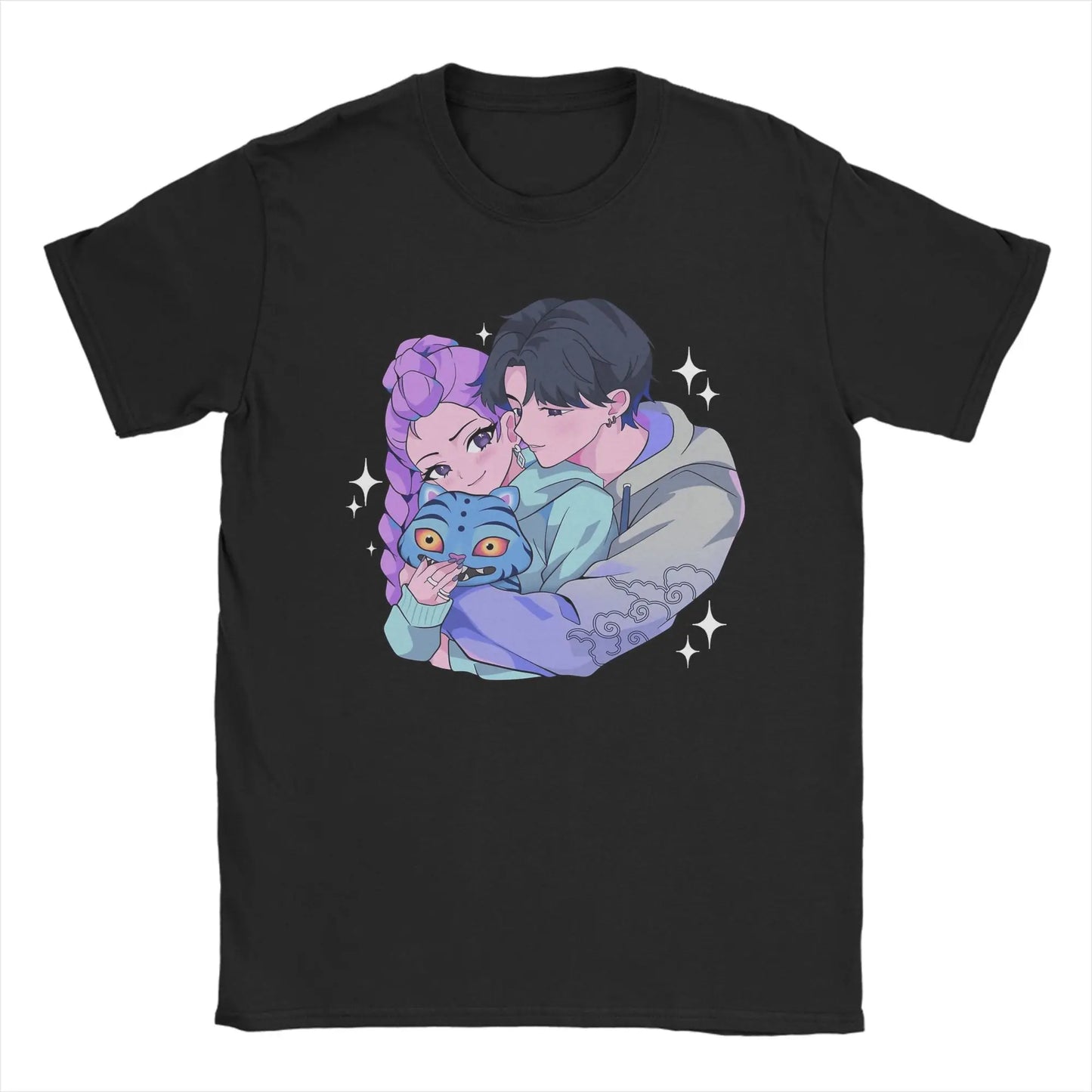 Men's Rujinu Kpop Demon Hunter And Tiger T Shirt Cotton Tops Vintage Short Sleeve O Neck Tee Shirt Summer T-Shirts