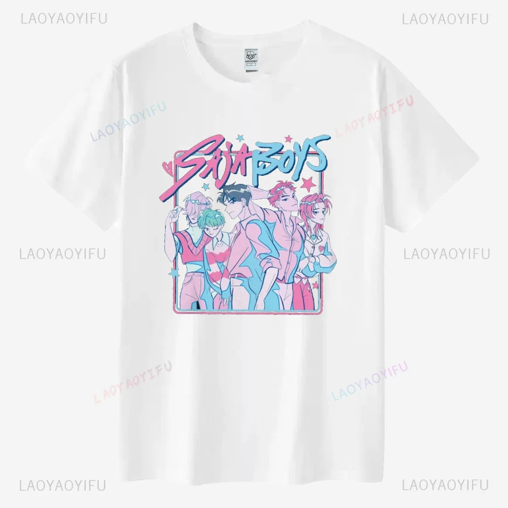 Saja Boys Kpop Demon Hunters Graphic T Shirt Gift Women Huntrix Pin Mira Zoey Demon Hunter Merch Jinu Cotton Tee Rumi Fan Poster