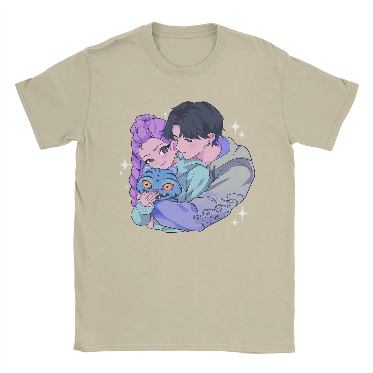 Men's Rujinu Kpop Demon Hunter And Tiger T Shirt Cotton Tops Vintage Short Sleeve O Neck Tee Shirt Summer T-Shirts