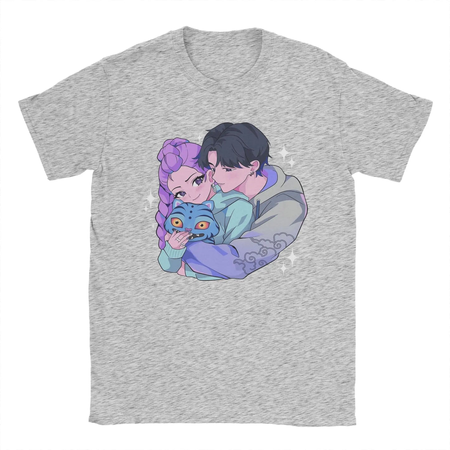 Men's Rujinu Kpop Demon Hunter And Tiger T Shirt Cotton Tops Vintage Short Sleeve O Neck Tee Shirt Summer T-Shirts