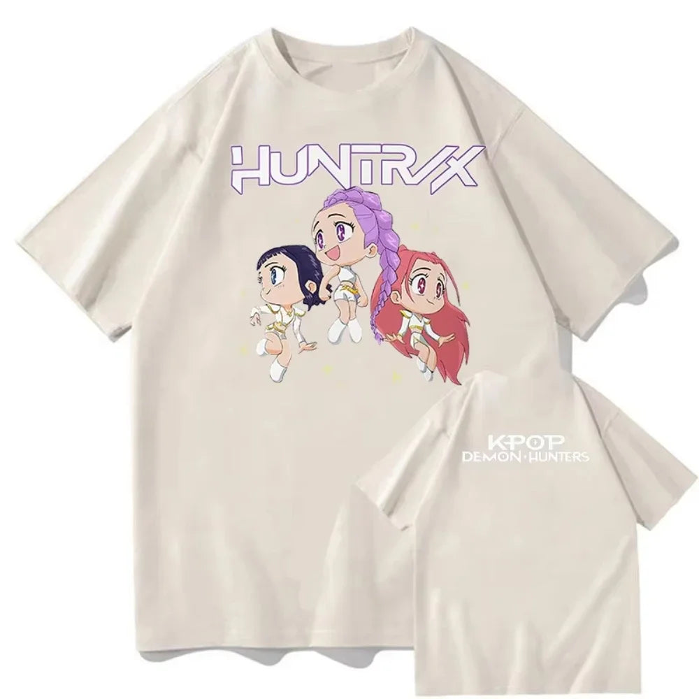 KPop Demon Hunters Huntrix Printing Men T-shirt Summer Cotton Short Sleeve Tshirt for Female O-neck Women Tee Streetwear Tops