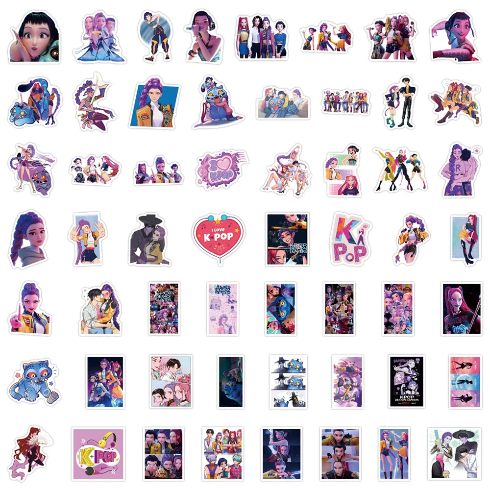 55Pcs Anime KPop Demon Hunters Stickers Demon Hunters Tiger DIY Stickers Scrapbooking Phone Luggage Skateboard Waterproof Decal