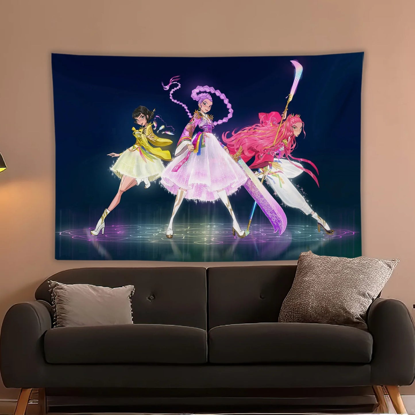 Korean Animation Fantasy K-pop Demon Hunters Cartoon Character Tapestry Room Decoration Home Decor Bedroom Wall Hanging Fabric