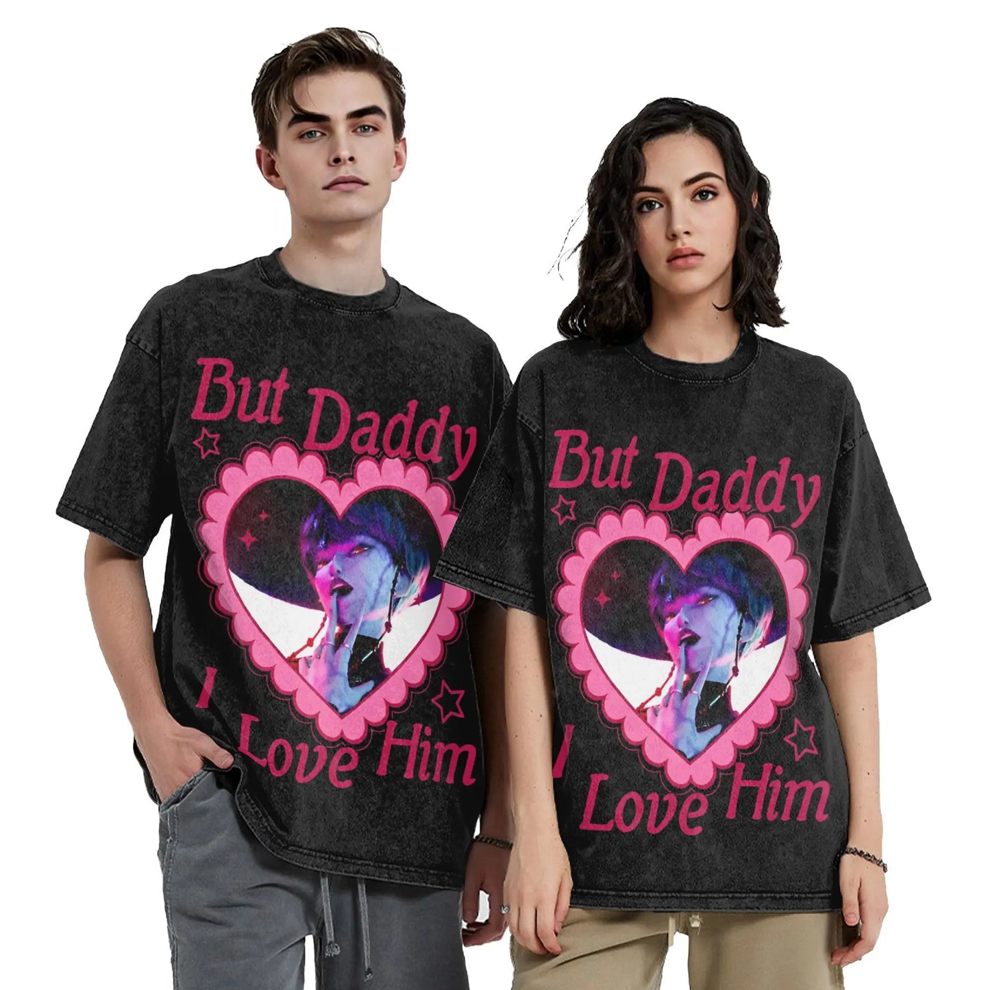 Oversize Saja Boys But Daddy I Love Him Kpop Demon Hunters Outfit T Shirt for Men Women Washed Cotton Tee Shirts Clothing