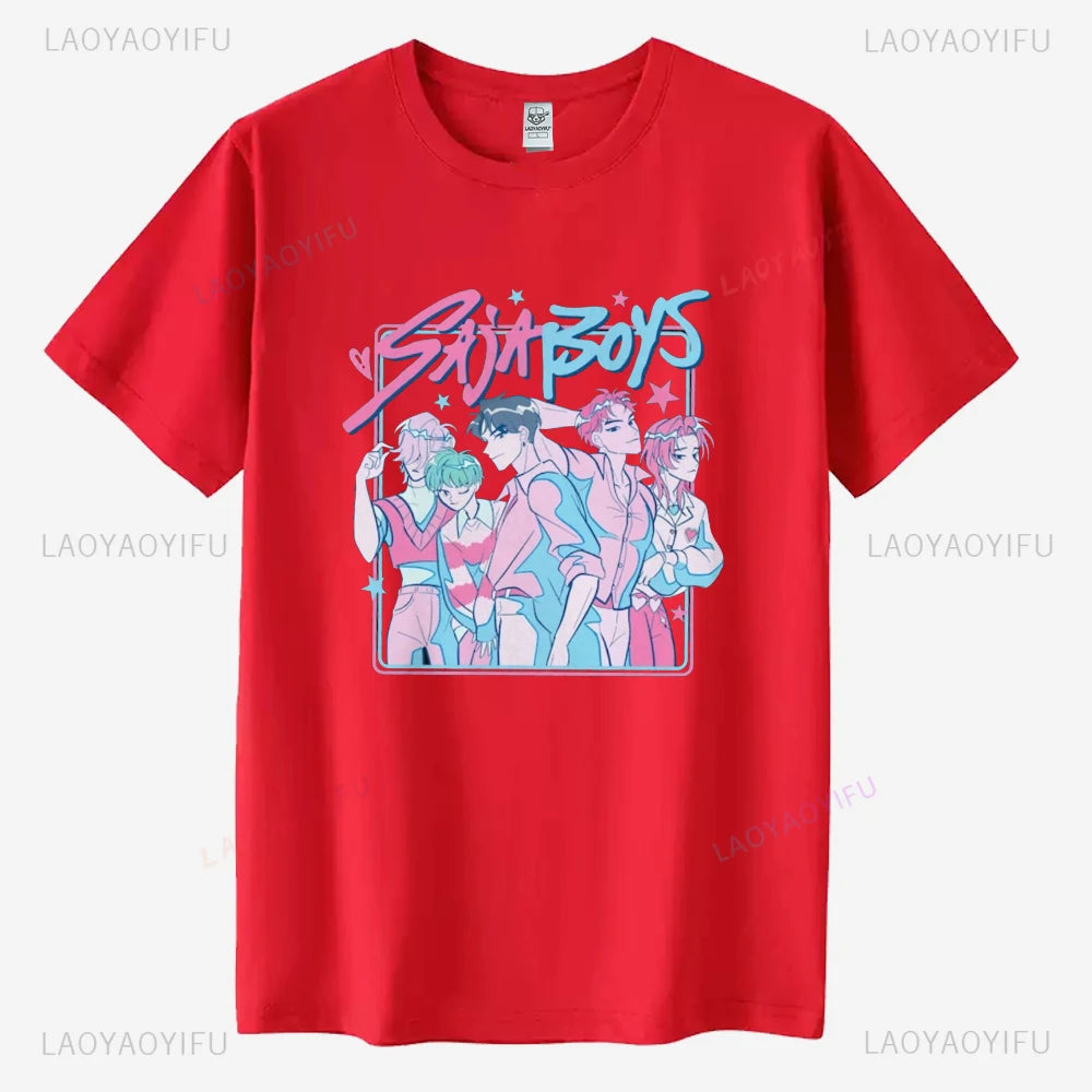 Saja Boys Kpop Demon Hunters Graphic T Shirt Gift Women Huntrix Pin Mira Zoey Demon Hunter Merch Jinu Cotton Tee Rumi Fan Poster