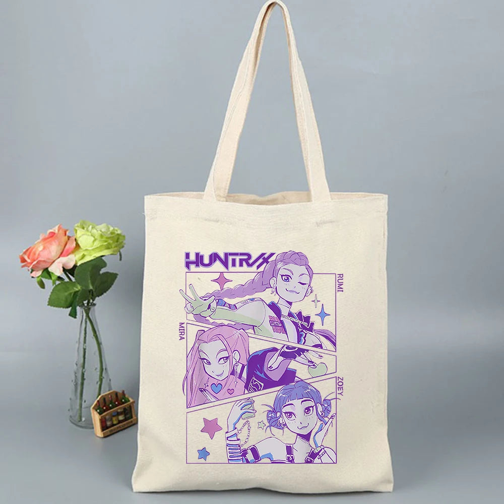 K-Pop Demon Hunters Canvas Bag Shopping Y2k Shopping Tote Bag Shopper Bag for Fans Gift