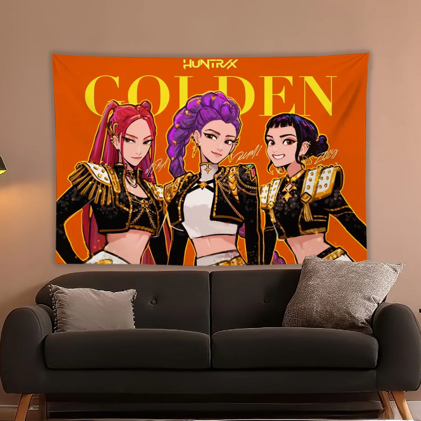 Korean Animation Fantasy K-pop Demon Hunters Cartoon Character Tapestry Room Decoration Home Decor Bedroom Wall Hanging Fabric