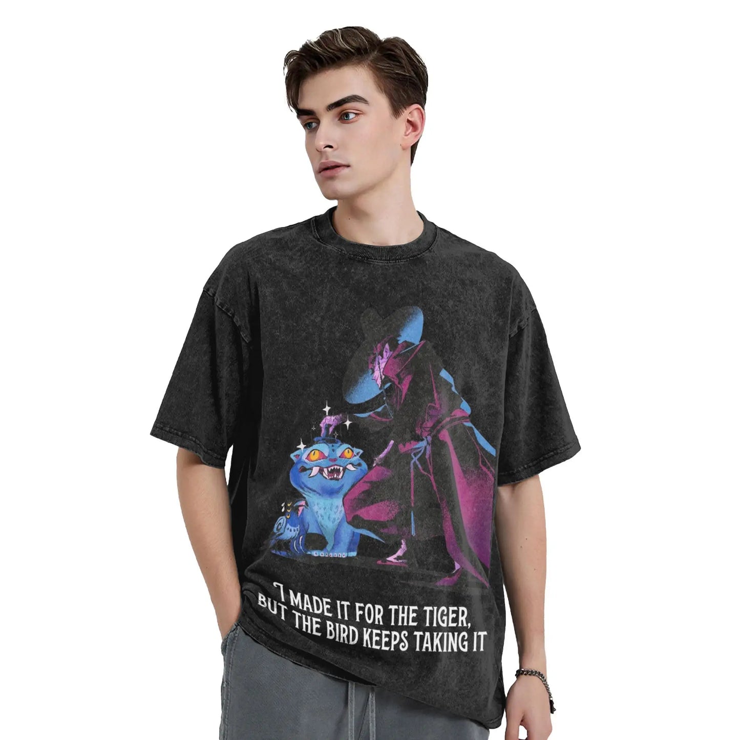 JINU Saja Boys Kpop Demon Hunters T-Shirt Men O Neck Cotton T Shirt I Made It for the Tiger But the Bird Keeps Taking It Tees