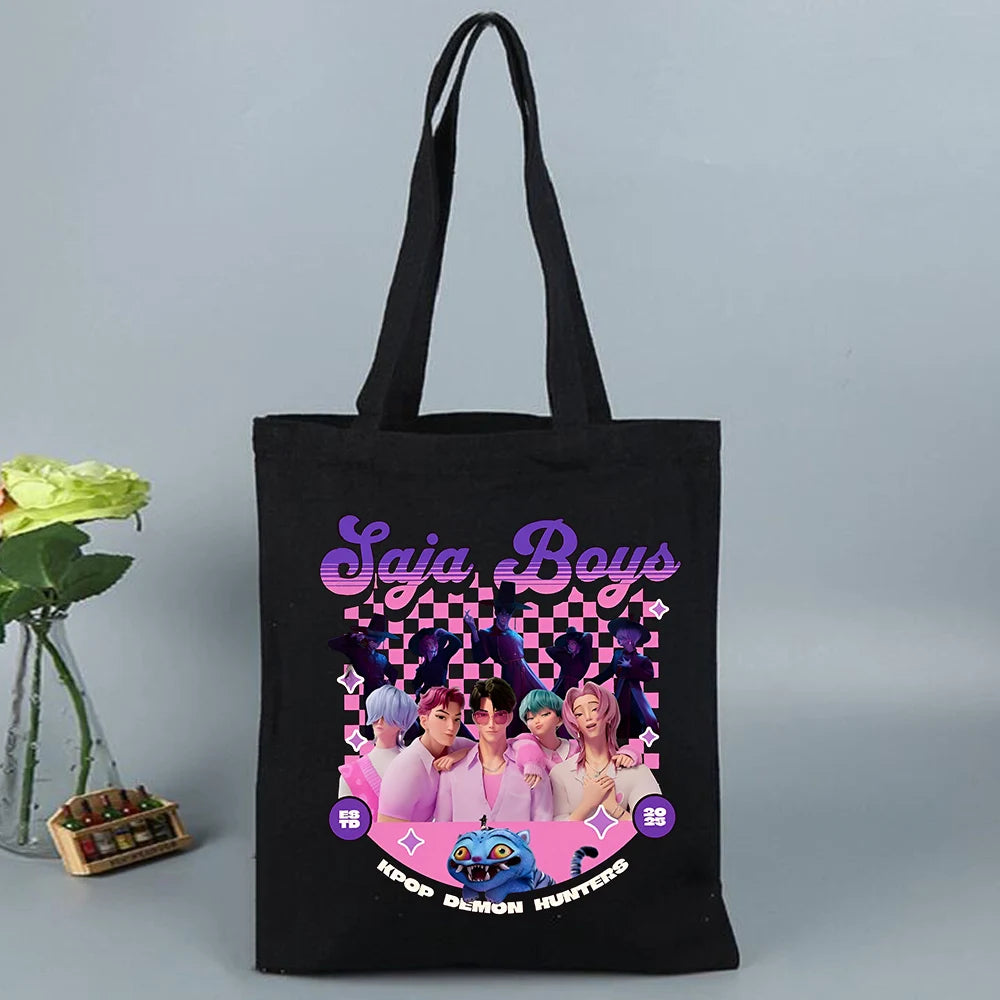 K-Pop Demon Hunters Canvas Bag Shopping Y2k Shopping Tote Bag Shopper Bag for Fans Gift