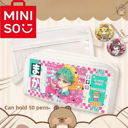 2025 Miniso New Co branded Series K-POP Demon Hunters Multi functional Stationery Bag Large Capacity Pencil Box for Girls