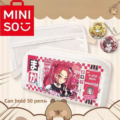 2025 Miniso New Co branded Series K-POP Demon Hunters Multi functional Stationery Bag Large Capacity Pencil Box for Girls