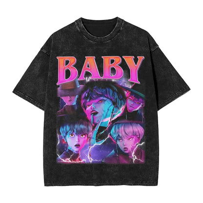 Oversize Saja Boys But Daddy I Love Him Kpop Demon Hunters Outfit T Shirt for Men Women  Washed Cotton Tee Shirts Clothing