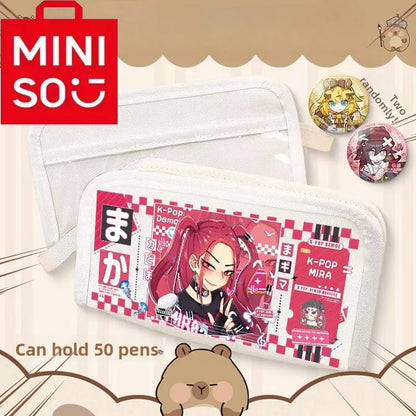 2025 Miniso New Co branded Series K-POP Demon Hunters Multi functional Stationery Bag Large Capacity Pencil Box for Girls