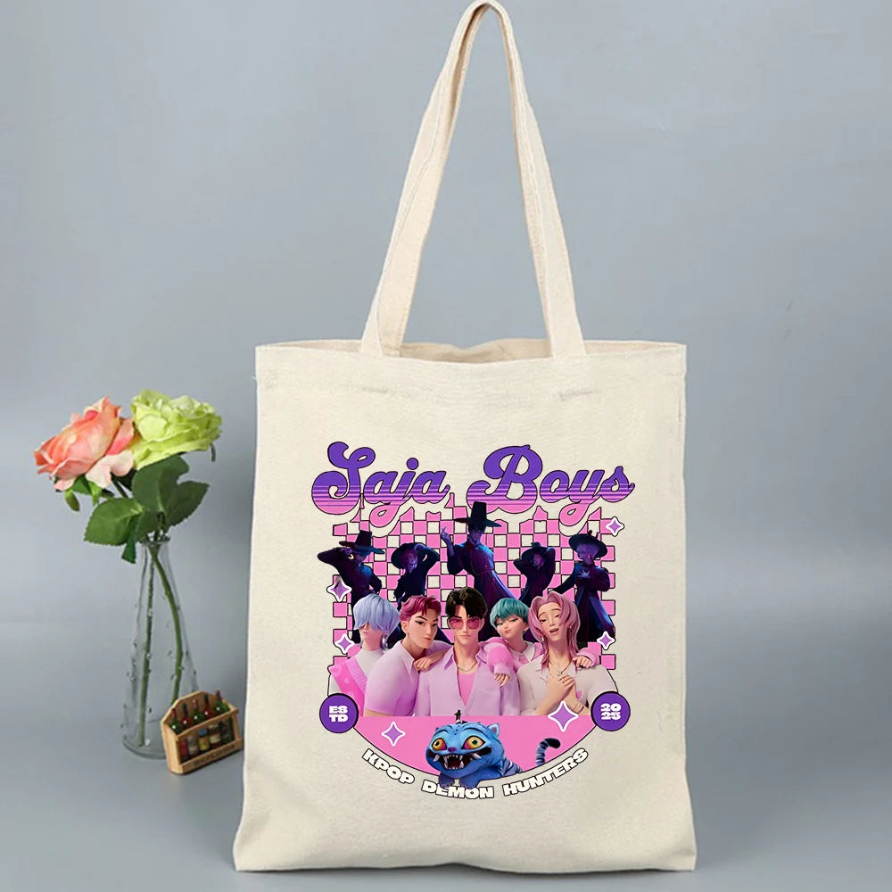 K-Pop Demon Hunters Canvas Bag Shopping Y2k Shopping Tote Bag Shopper Bag for Fans Gift