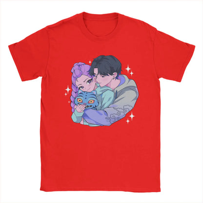 Men's Rujinu Kpop Demon Hunter And Tiger T Shirt  Cotton Tops Vintage Short Sleeve O Neck Tee Shirt Summer T-Shirts