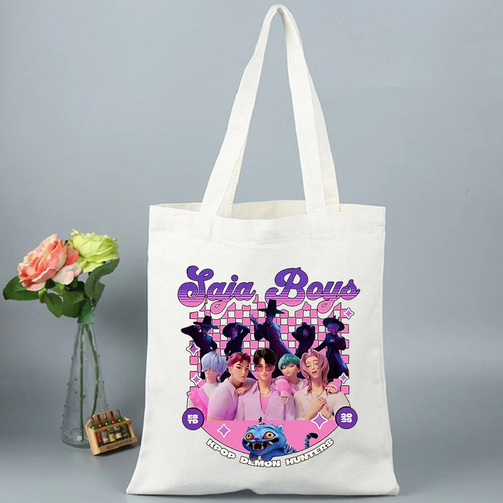 K-Pop Demon Hunters Canvas Bag Shopping Y2k Shopping Tote Bag Shopper Bag for Fans Gift