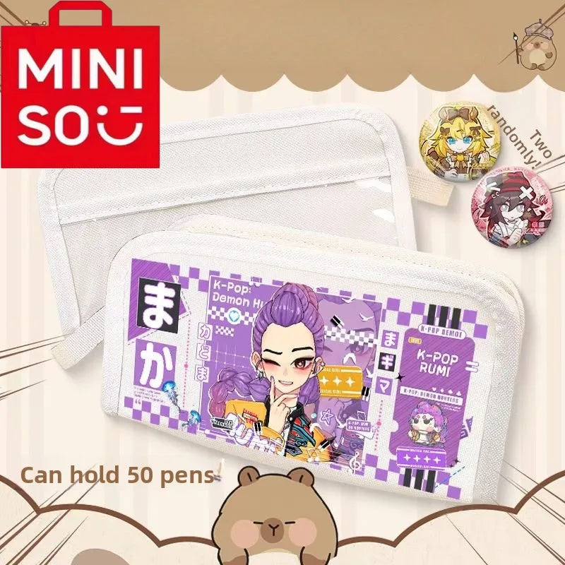2025 Miniso New Co branded Series K-POP Demon Hunters Multi functional Stationery Bag Large Capacity Pencil Box for Girls