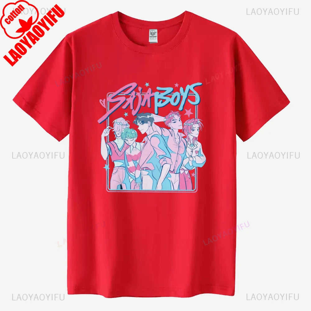 Saja Boys Kpop Demon Hunters Graphic T Shirt Gift Women Huntrix Pin Mira Zoey Demon Hunter Merch Jinu Cotton Tee Rumi Fan Poster