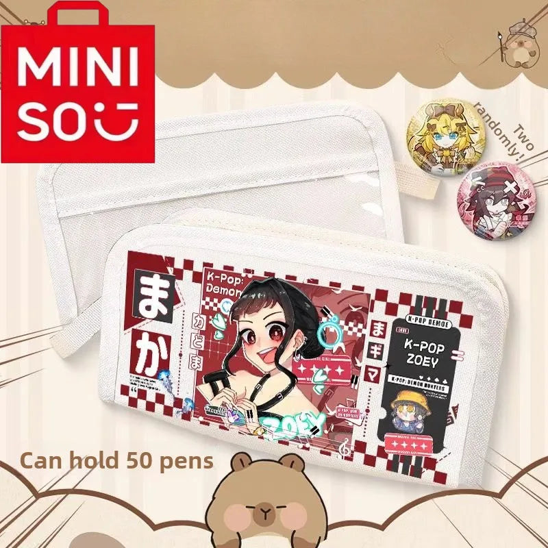 2025 Miniso New Co branded Series K-POP Demon Hunters Multi functional Stationery Bag Large Capacity Pencil Box for Girls