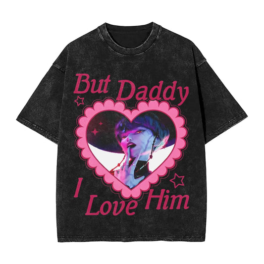 Oversize Saja Boys But Daddy I Love Him Kpop Demon Hunters Outfit T Shirt for Men Women  Washed Cotton Tee Shirts Clothing