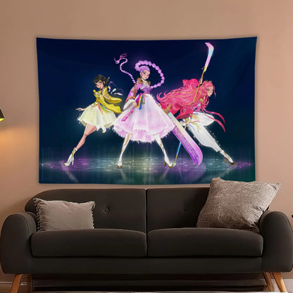 Korean Animation Fantasy K-pop Demon Hunters Cartoon Character Tapestry Room Decoration Home Decor Bedroom Wall Hanging Fabric