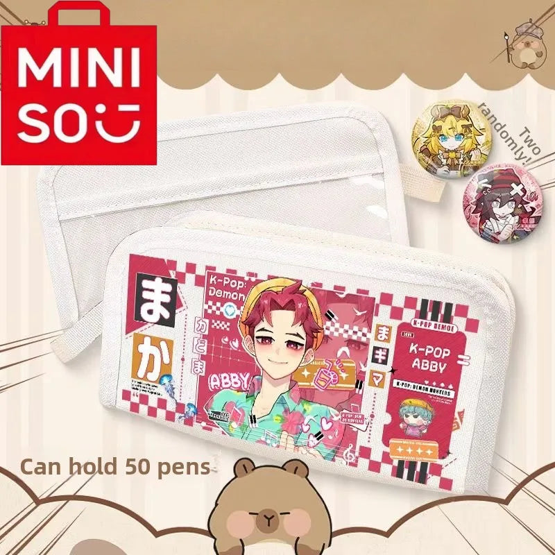 2025 Miniso New Co branded Series K-POP Demon Hunters Multi functional Stationery Bag Large Capacity Pencil Box for Girls