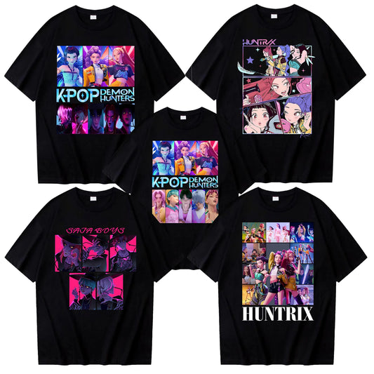 Kpop Demon Hunters Saja Boys T-shirt Harajuku Women Girl Huntrix O-neck Summer Shirt Gift for Fans