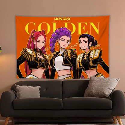 Korean Animation Fantasy K-pop Demon Hunters Cartoon Character Tapestry Room Decoration Home Decor Bedroom Wall Hanging Fabric