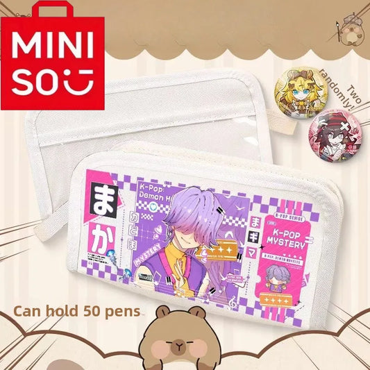 2025 Miniso New Co branded Series K-POP Demon Hunters Multi functional Stationery Bag Large Capacity Pencil Box for Girls