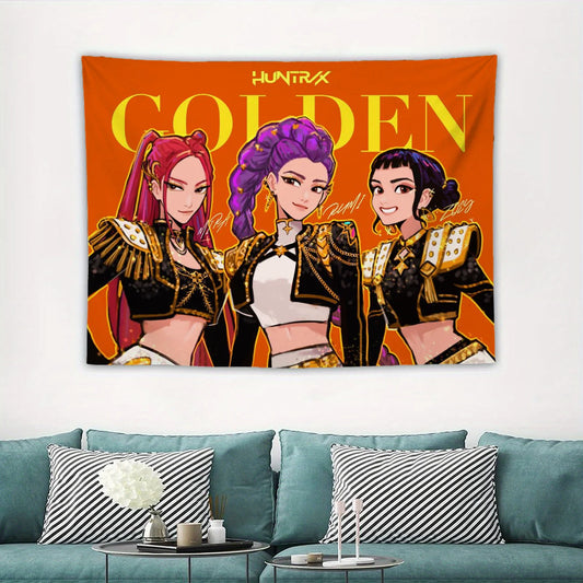 Korean Animation Fantasy K-pop Demon Hunters Cartoon Character Tapestry Room Decoration Home Decor Bedroom Wall Hanging Fabric
